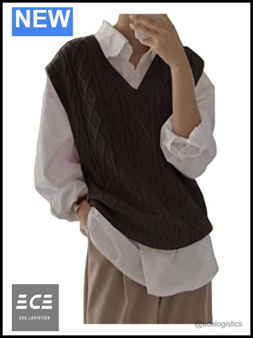 V Neck Cable Knit Sweater Vest Oversized Sleeveless Pullover Tank Top